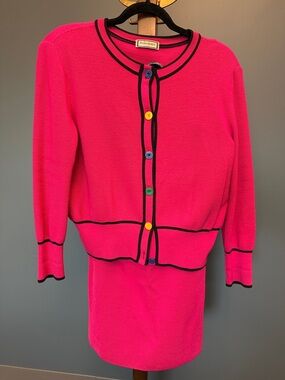 Vintage Yves Saint Laurent Hot Pink Knit Jacket and skirt set